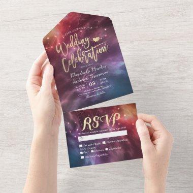Galaxy Nebula Constellations Gorgeous Wedding RSVP All In One Invitations