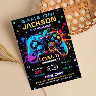 Game On Level Up Video Game Birthday Invitations