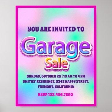 Garage Yard Sale Pink Glitter Holographic Poster
