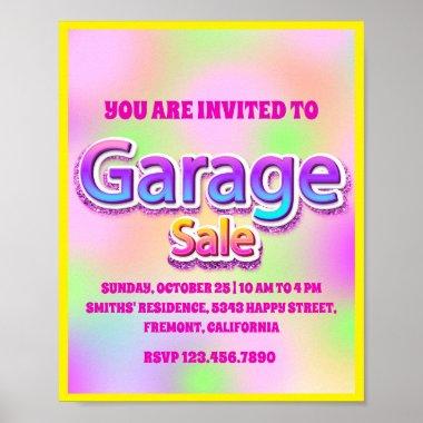 Garage Yard Sale Pink Glitter Holographic Spark Poster