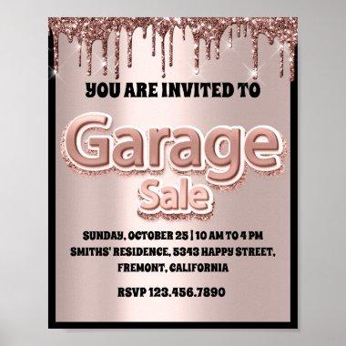 Garage Yard Sale Rose Glitter Blush Drips Poster