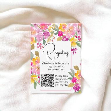 Garden bright floral watercolor bridal registry qr enclosure Invitations