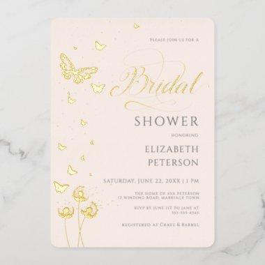 Garden Butterfly Wildflowers Ivory Bridal Shower Foil Invitations