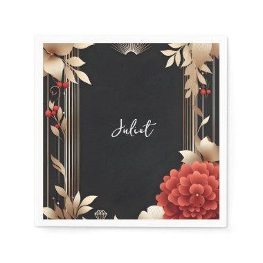 Garden Diamond Red Black And Gold  Napkins