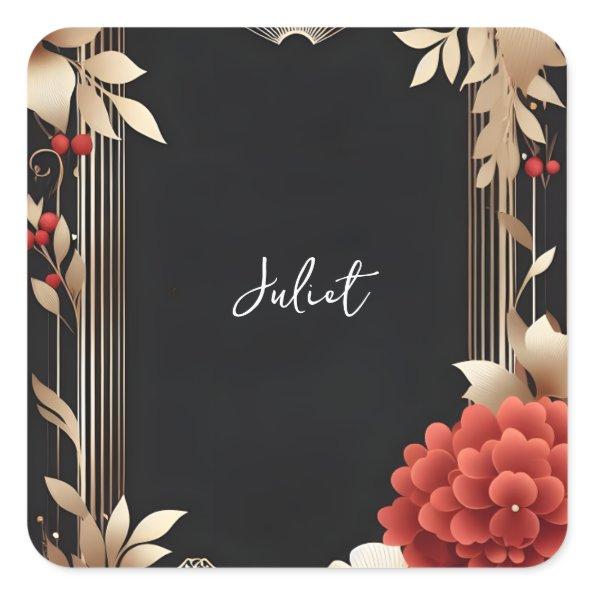Garden Diamond Red Black And Gold  Square Sticker