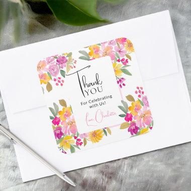 Garden floral watercolor thank you  square sticker