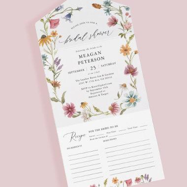 Garden Floral Wildflower Bridal Shower All In One Invitations