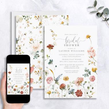Garden Flowers Botanical Script Bridal Shower Invitations