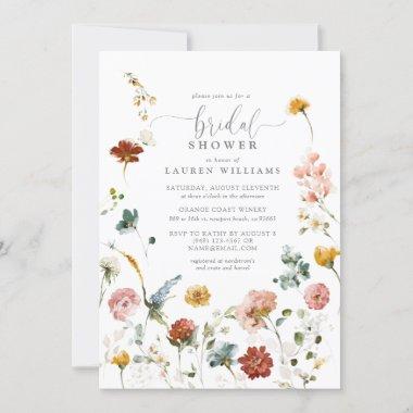 Garden Flowers Botanical Script Bridal Shower Invitations
