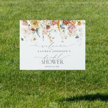 Garden Flowers Watercolor Bridal Shower Welcome Sign