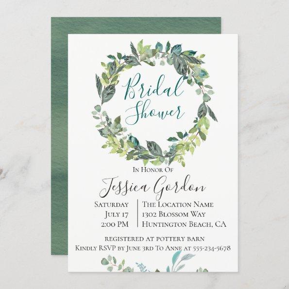 Garden Foliage Wreath Bridal Shower Invitations
