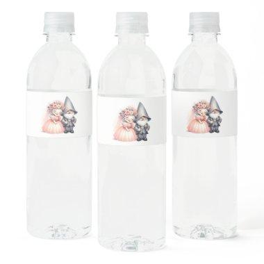 Garden Gnome Bride Groom Fairytale Rustic Wedding Water Bottle Label