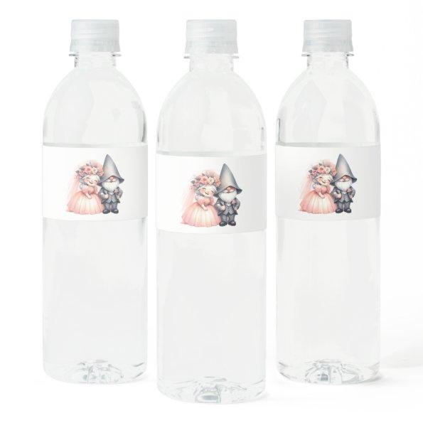 Garden Gnome Bride Groom Fairytale Rustic Wedding Water Bottle Label