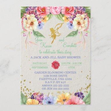 Garden Golden Fairy Baby Shower Invitations