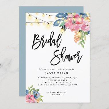 Garden Party Flowers & Lights Bridal Shower Invitations