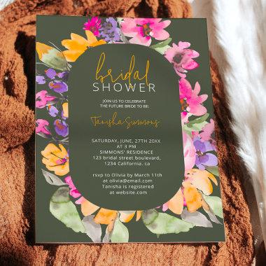 Garden pink floral watercolor script bridal shower Invitations