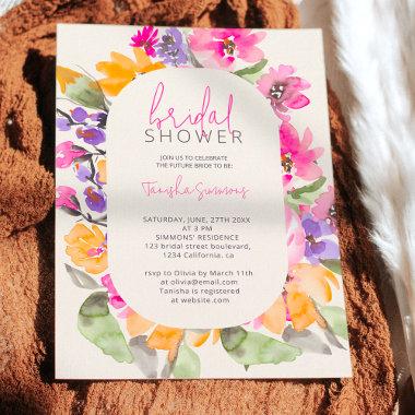 Garden pink floral watercolor script bridal shower Invitations