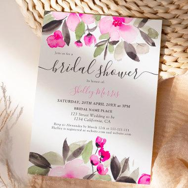 Garden pretty pink floral watercolor bridal shower Invitations