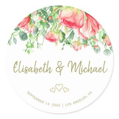 Garden roses elegant romantic wedding favor classic round sticker
