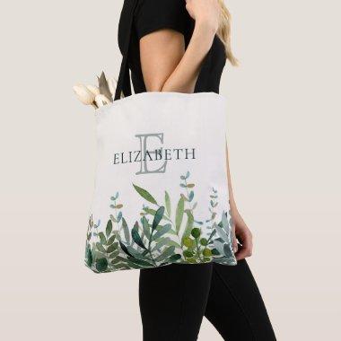 Garden -Watercolor Botanical Leaves Personalized  Tote Bag