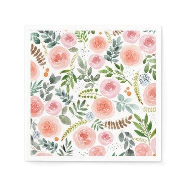 Garden- Watercolor Rose and Leaf Pattern Napkins