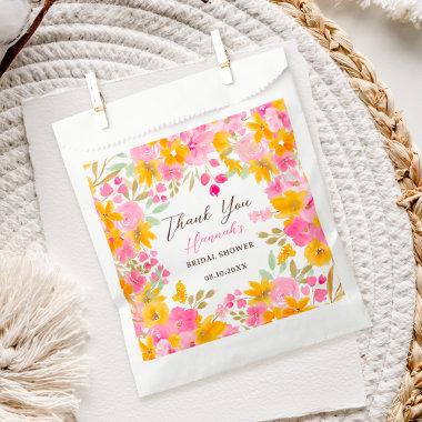 Garden yellow pink floral watercolor bridal shower favor bag