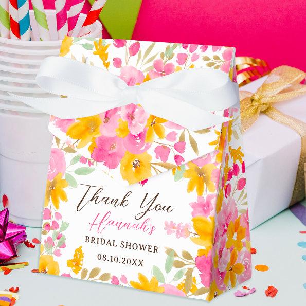 Garden yellow pink floral watercolor bridal shower favor box