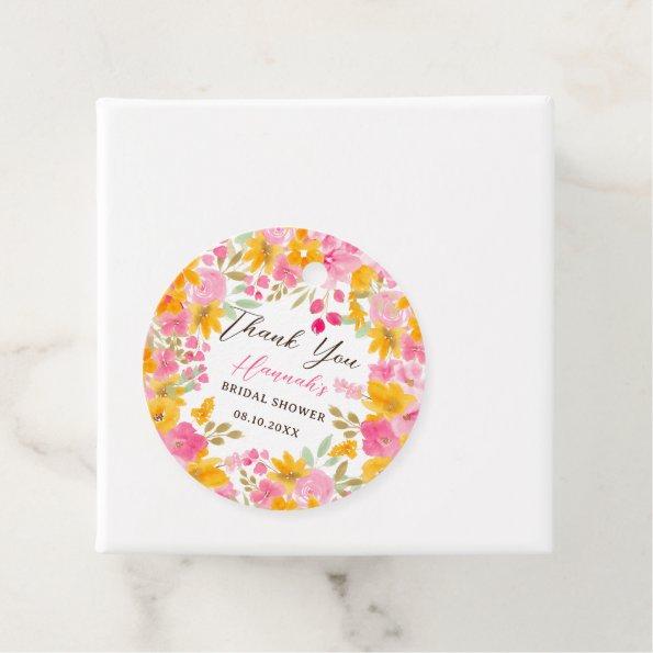Garden yellow pink floral watercolor bridal shower favor tags