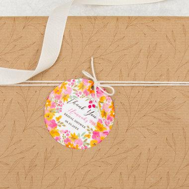 Garden yellow pink floral watercolor bridal shower favor tags