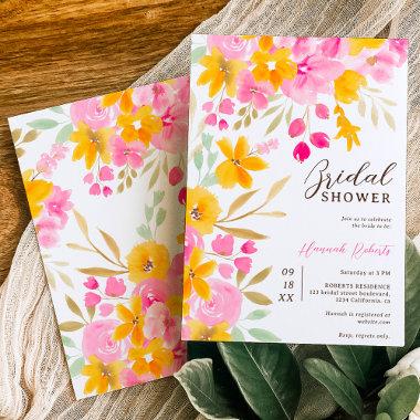Garden yellow pink floral watercolor bridal shower Invitations