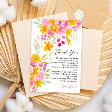 Garden yellow pink floral watercolor bridal shower thank you Invitations
