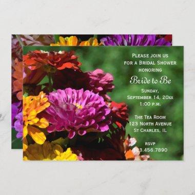 Garden Zinnia Flowers Bridal Shower Invitations