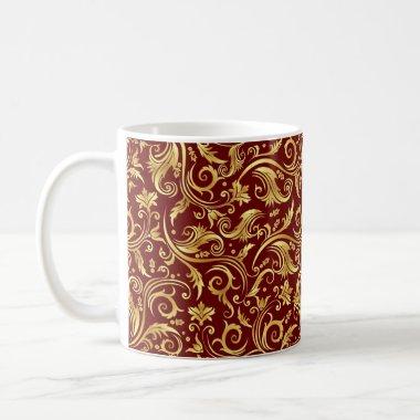 Garnet Red Golden Scrollwork Coffee Mug