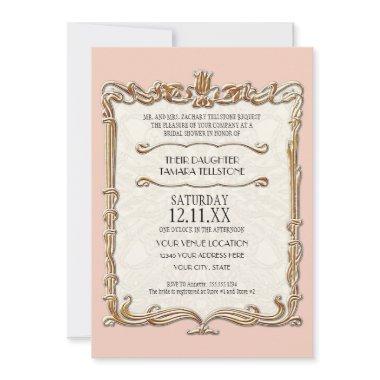 Gatsby Art Deco Nouveau Lace Faux Gold Tulip Invitations