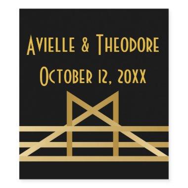 Gatsby Gold & Black Art Deco Wedding Party Wine Label