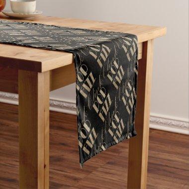 Gatsby party Gold and Black Pop Fizz Clink Short Table Runner