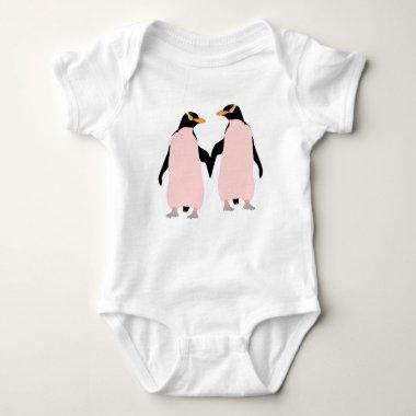 Gay Pride Lesbian Penguins Holding Hands Baby Bodysuit