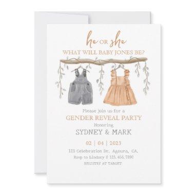 Gender reveal Party, Gender Reveal, He or She Invitations