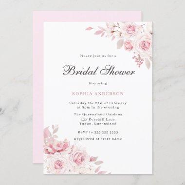 Gentle Blush Elegant Flowers Bridal Shower Invitations