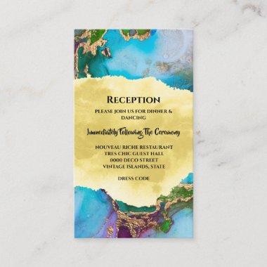 Geode abstract watercolor agate faux peacock color enclosure Invitations