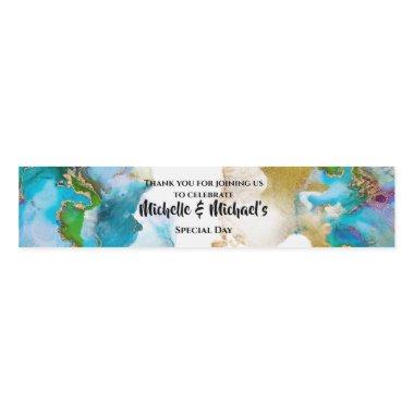 Geode blue gold agate watercolor peacock colors water bottle label