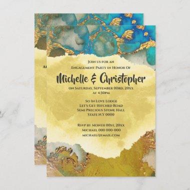 Geode faux gold blue agate watercolor chic party Invitations
