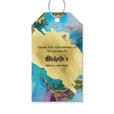 Geode faux gold blue peacock colors gemstone chic gift tags