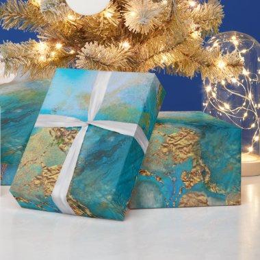Geode faux gold blue purple agate peacock chic wrapping paper