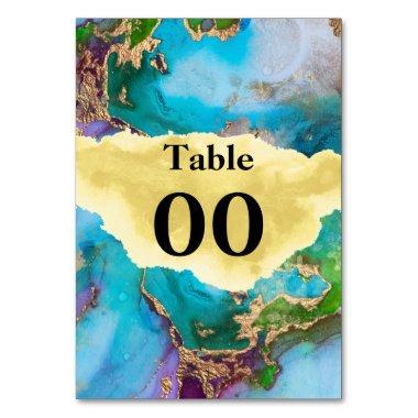 Geode peacock colors agate faux gold gemstone chic table number
