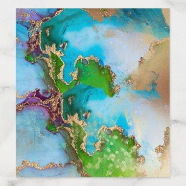 Geode watercolor peacock gold blue purple gemstone envelope liner