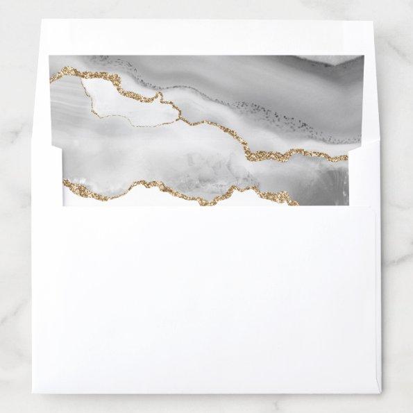 Geode watercolor white gray faux gold agate party envelope liner