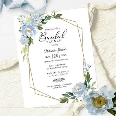Geometric Blue Floral Bridal Brunch Invitations