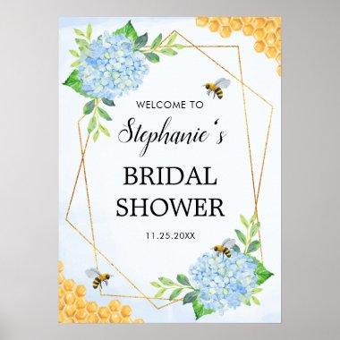 Geometric Blue Hydrangea Honey Bee Bridal Shower Poster
