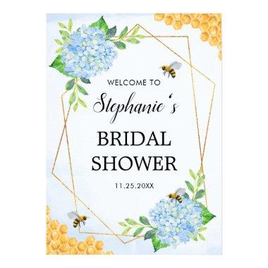 Geometric Blue Hydrangea Honey Bee Bridal Shower Poster